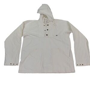 VTG Ocean Pacific OP Weather Wear Hoodie Large White Surf Anorak Cotton Sheeting